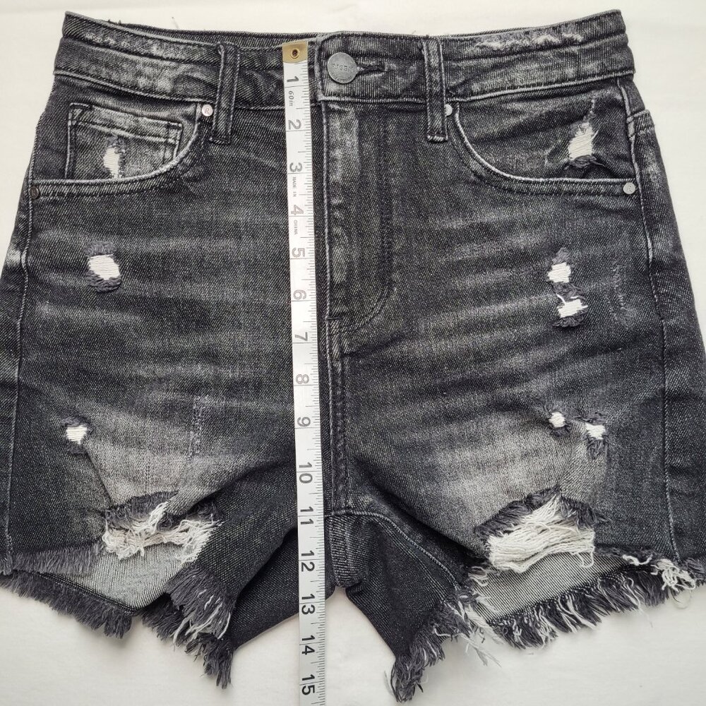Risen High Rise Distressed Black Denim Shorts Raw Hem Cutoff Small - Picture 9 of 12